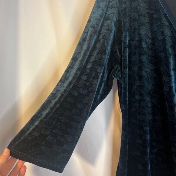 Beacon Apparel Green Velvet Faux Wrap w/ Ring Vneck Blouse Size 2X - Picture 8 of 12